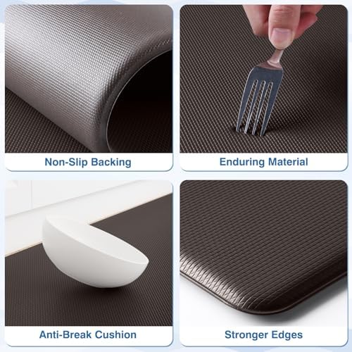 StepRite Kitchen Mats for Floor, 2-Piece Anti-Fatigue Rugs, Chocolate