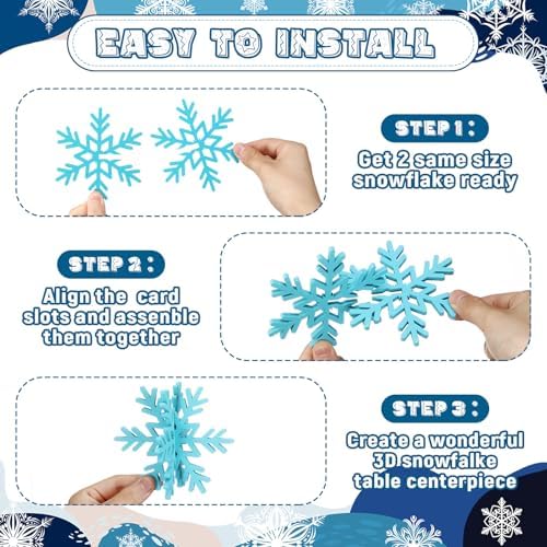 Bucherry 12 Pcs Wooden Snowflakes Table Decor,White, Light Blue