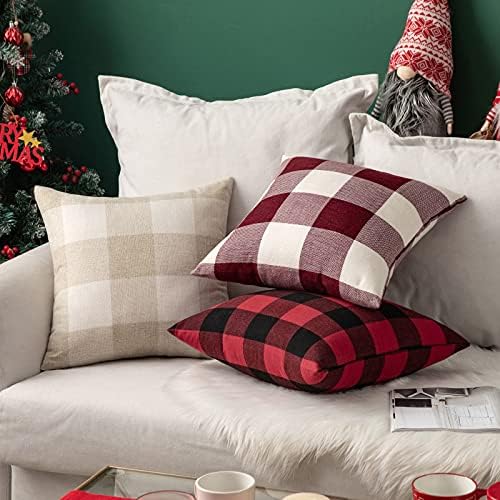 MIULEE Christmas Plaid Pillow Covers 18x18 White and Red Pack of 2