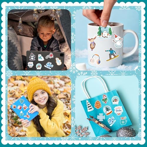 OHOME Winter Stickers | 100 PCS Snowflake Stickers for Kids - Vinyl Winter Games Toys Gifts Activities Party Favors Supplies - Snowman Crafts Bulk for Classroom Home