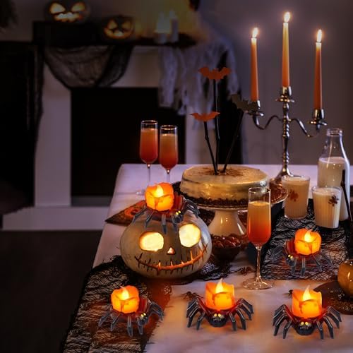 6 Pack Halloween Flameless Candles Battery Operated LED Spider Tealight Candles for Halloween Home Decorations, Light Up Halloween Decorations Indoor for Table Party Office Fireplace Halloween Gifts