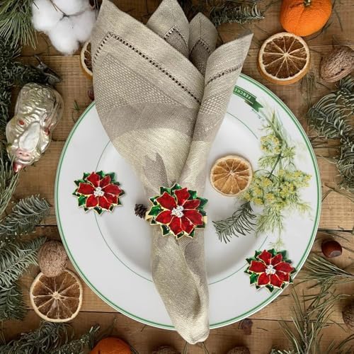 Christmas Poinsettia Napkin Rings Set of 8,Red Flower Poinsettia Napkin Rings Christmas Holders Metal Napkin Buckle for Thanksgiving Wedding Party Birthday Table Decoration Dinning
