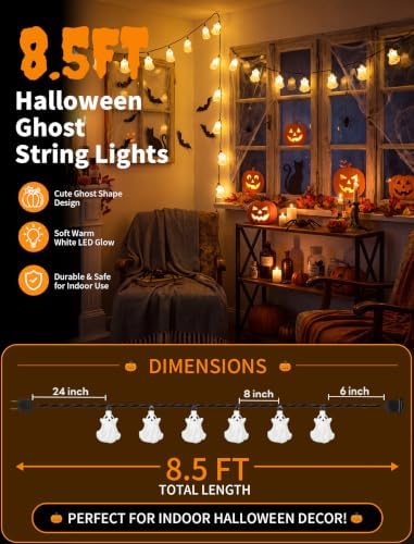 Halloween Ghost String Lights 8.5FT 10 White Ghost Lights for Party Decor