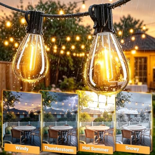 200FT LED Outdoor String Lights with 60+2 Edison Shatterproof Waterproof Bulbs, 2700K Commercial Grade Patio Lights