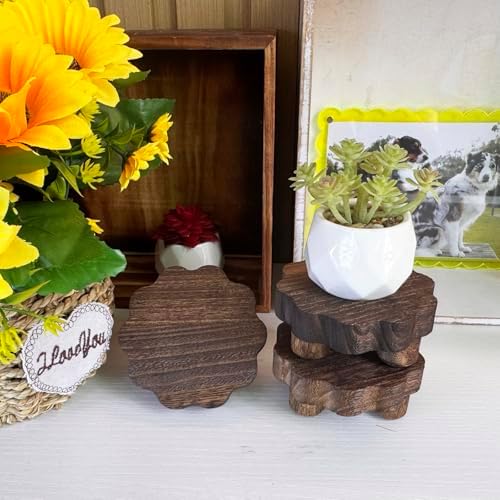 Small Wooden Stands / Dark Brown / 4 Inch / Set of 3