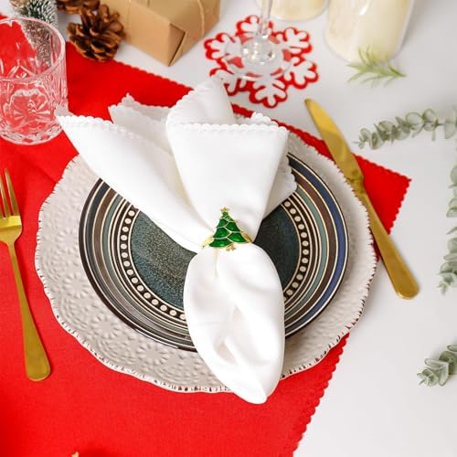 Christmas Tree Napkin Rings Set of 12, Evergreen Xmas Tree Napkin Ring Holders Serviette for Banquet,Dinner Table Decor, Family Dinner, Weddings(Green Xmas Tree)