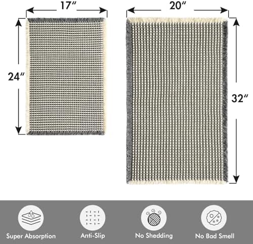 MIULEE Set of 2 Waffle Bathroom Rugs Dark Grey&Yellow 17"x24"+20"x32"