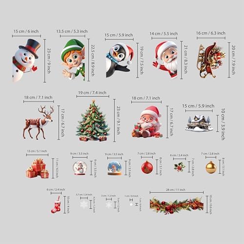 WALPLUS Christmas Window Clings - Clearance Decorations, Double-Sided Reusable Peel & Stick Removable for Glass, Living Room Xmas Peeking Santa Snowflakes, 149 Pcs