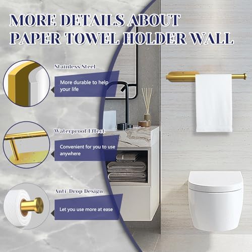Gold Paper Towel Holder, Self Adhesive Paper Towel Holder Under Cabinet