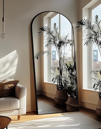 Delma Arched Full Length Mirror with Stand, 75x35 Black Floor Mirror