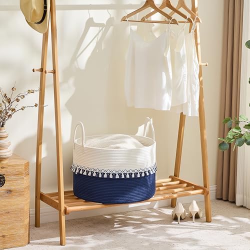 KAKAMAY Large Blanket Basket with Handles, Storage Basket for Living Room