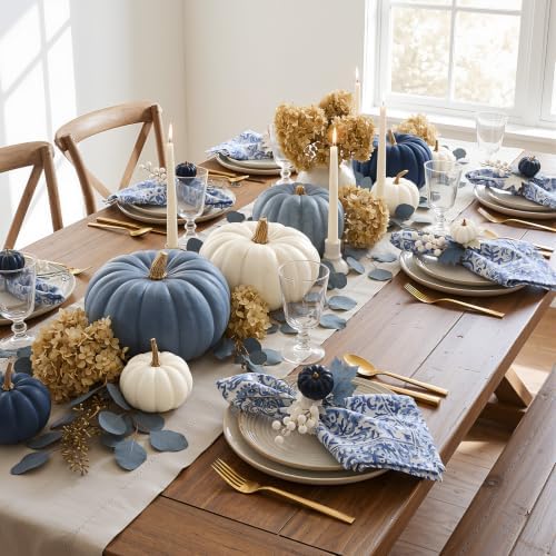 Teenyyou Set of 6 Blue Fall Napkin Rings Blue Pumpkin Ring Holder