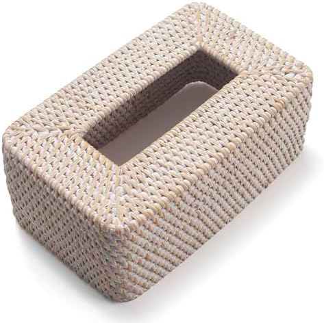 Rattan Tissue Box Cover / Whitewash