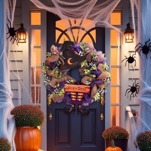 Bbto Halloween Witch Decor, Trick or Treat Wooden Sign Wreath Decor
