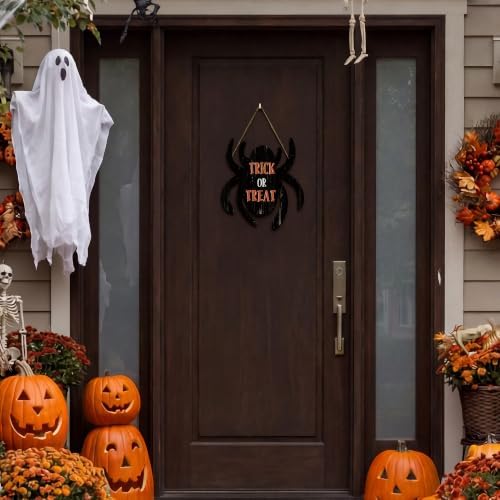 Smile Halloween Wooden Door Hanger with Trick or Treat Spider Design