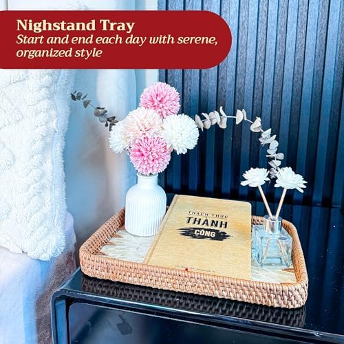 Rattan Rectangle Tray / White 11.8