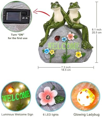 Nacome Solar Garden Outdoor Statues Frog with Succulent