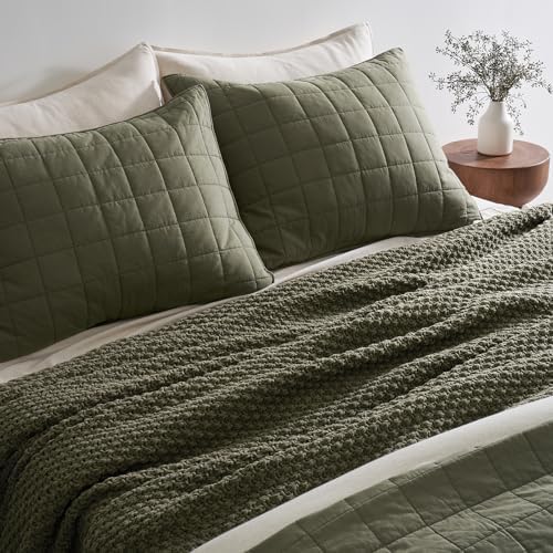 EVERGRACEHOME Chunky Chenille Knit Throw Blanket, 90 x 90, Olive Green
