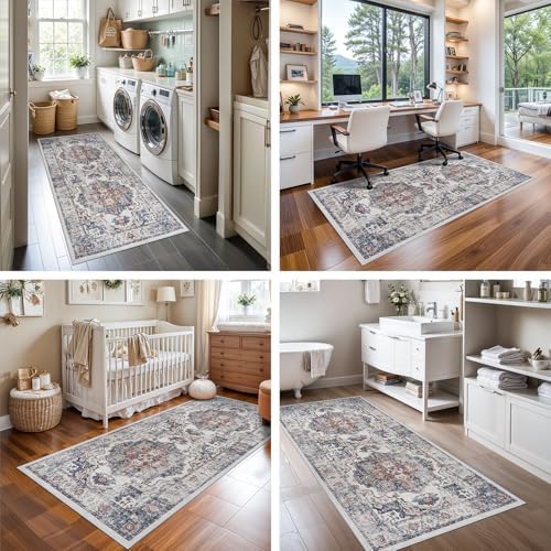 Hallway Washable Runner Rug - 3x6 Kitchen Rugs Entryway Rug Runner Vintage Soft Floor Mat Non Slip Indoor Farmhouse