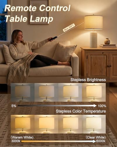 PoKat 23’’ Dimmable Table Lamps Set of 2 with Remote for Living Room, White