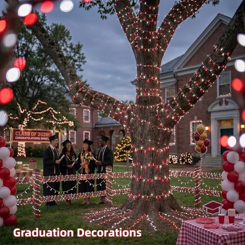 JMEXSUSS 200 LED Red and White String Lights Indoor Outdoor
