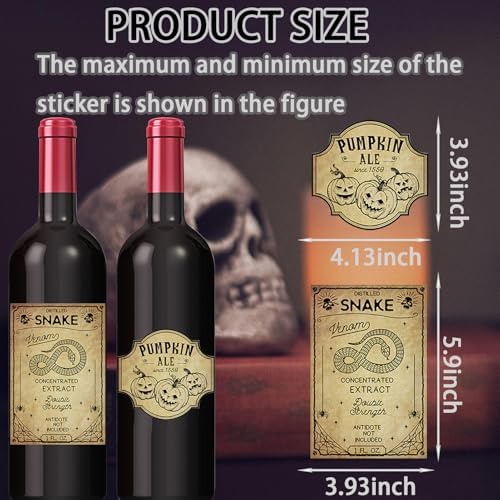 36Pcs Halloween Wine Bottle Label Stickers Retro Scary Potion Bottle Labels