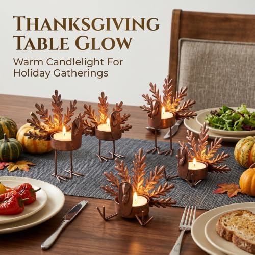 6pcs Metal Turkey Tea Light Candle Holders Fall Thanksgiving Table Decor