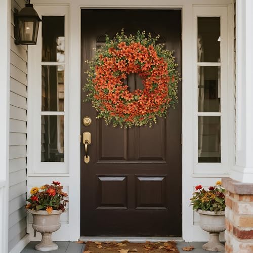 26" Large Artificial Eucalyptus Silk Flower Wreath for Outdoor(Fall Orange)