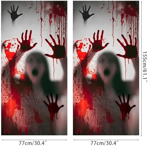 2PCS Halloween Giant Spooky Scary Window Posters - Creepy Party Decoration Haunted House Door Cover Creepy School Dormitory Window Cover 60" x 60"