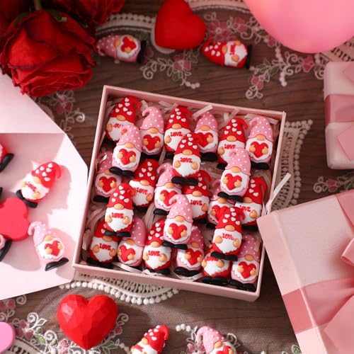 Lunmon 50 Pcs Mini Valentine's Day Gnomes Bulks 1.57 Inch PVC Pink Gnomes Figurine Gifts Valentine's Day Collectible Figurines for Home Tabletop Farmhouse Shelf Decorations