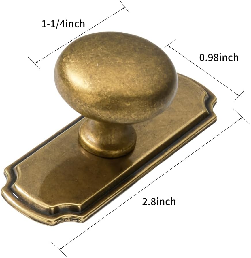 5 Pack 1-1/4 inch Backplate for Cabinet Knobs Antique Brass Drawer Knobs Cabinet Hardware Vintage Aged Brass Knobs with