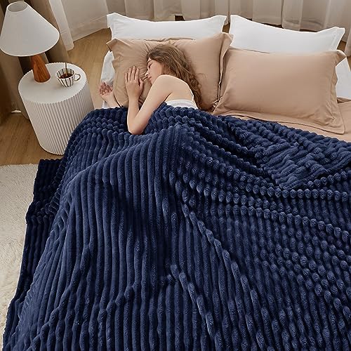 Bedsure Soft Queen Size Blanket for Bed Navy Blue 90"x90"
