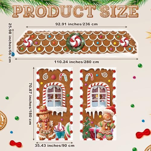 HunnmingRe 3 Pcs Christmas Gingerbread House Door Covers Decor,Candy