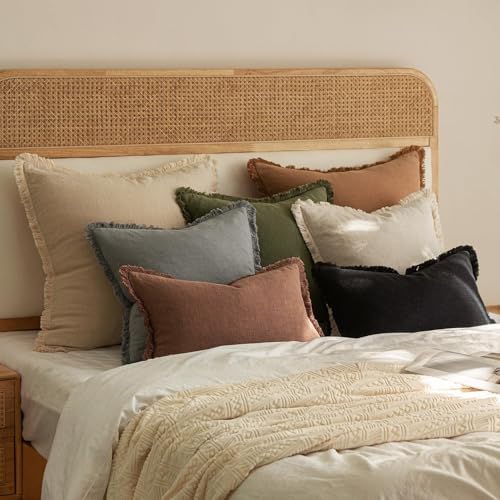 MIULEE Boho Linen Fringe Decorative Fall Throw Pillow Covers Brick 20x20