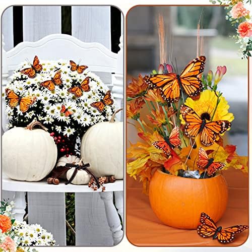 Giegxin 24 Pcs Monarch Butterfly Picks Artificial with Wire,Orange