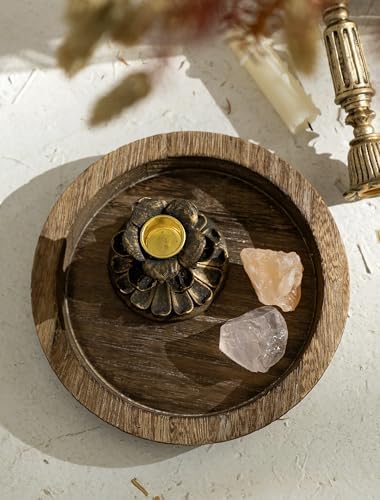 Hanobe Round Wood Candle Holder Trays, Small Coffee Table Centerpiece, 7.8"