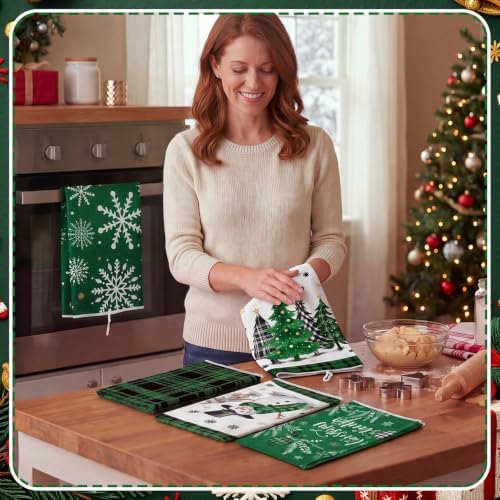 Bencailor 6 Pcs Christmas Kitchen Towel, Green, Black, Winter Plaid