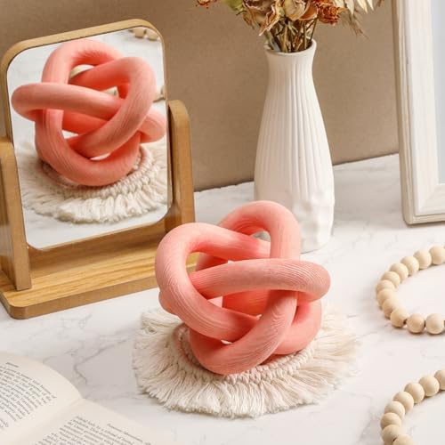 Yalikop 3 Link Wood Knot Decor Rustic Table Shelf Accents, Pea-Pink