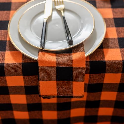 Joyfol Day 4-Pack Orange Buffalo Plaid Cloth Napkins - 17x17 Inch Halloween & Fall Checkered Dinner Napkins, Washable for Thanksgiving Table Decor (Set of 4)