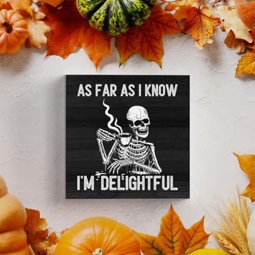 HTBIG Funny Halloween As far As I know I Am Very Pleasing logo Rustic Wooden Shelf Desktop Decor Office Decor Suitable family Computer Desk Dressing Table 5 x 5 Inch