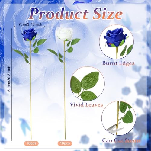 36 Pcs Silk Blue White Rose Bouquet Bridal Artificial Flowers