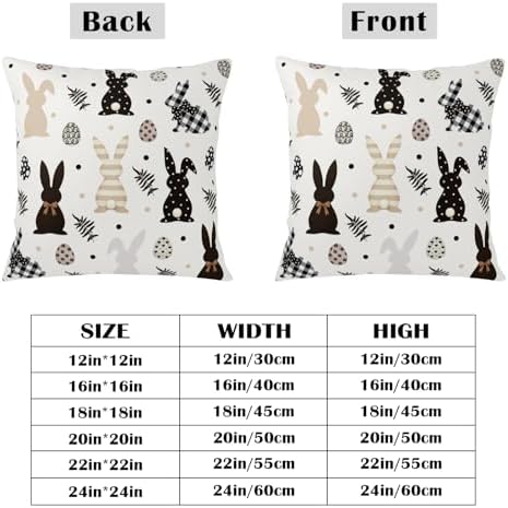 Easter Outdoor Bunny Pillow Covers 20x20 Set of 2 Black White Polka Dot Rabbit Eggs Pillow Case Farmhouse Holiday Cushion Covers for Sofa Couch Home Decor