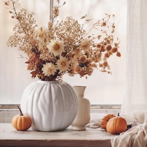 FoldTier White Pumpkin Fall Flower Vase 5.5" Ceramic Pumpkin Flower Pot