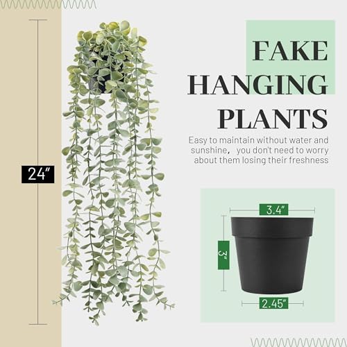 Der Rose 24" Fake Hanging Eucalyptus Plant for Bathroom Wall Art Decor