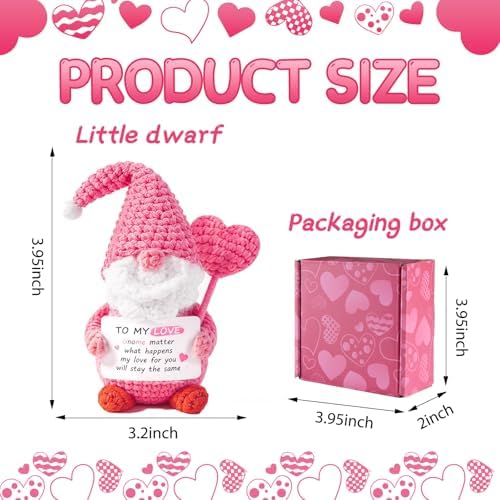 to My Love Crochet Gnome, Handmade Pink Romantic Gnome Decor for Valentines Day Anniversary Graduation, Emotional Support Desk with Love Message Card, Pink Heart Gnome Gift for Her