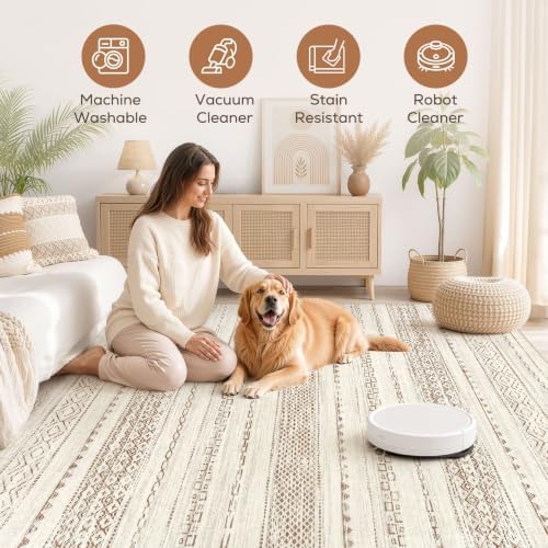 Nakagishi Boho 6x8 Area Rug Living Room Rugs Machine Washable Brown