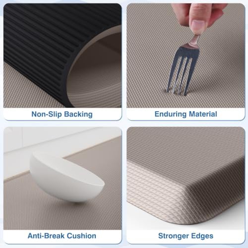 StepRite 1-Inch Kitchen Mats for Floor, 2-Piece Anti-Fatigue Rugs, Khaki
