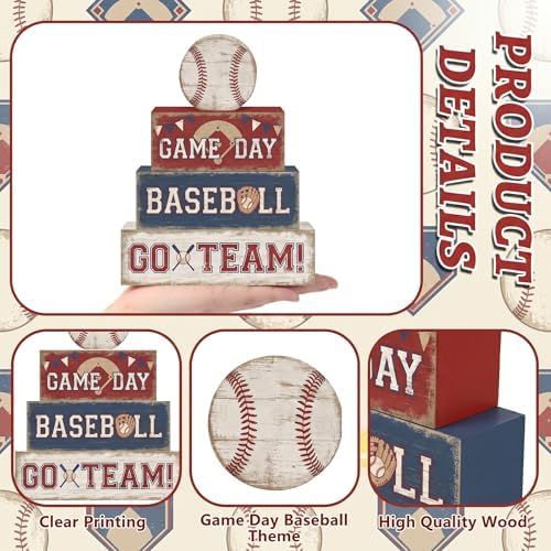Britimes Tiered Tray Decor Set, 4 Pack, Wooden Table Sign, Baseball Sports