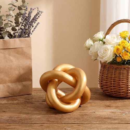 Yalikop 3 Link Wood Knot Decor Rustic Table Shelf Accents, Gold