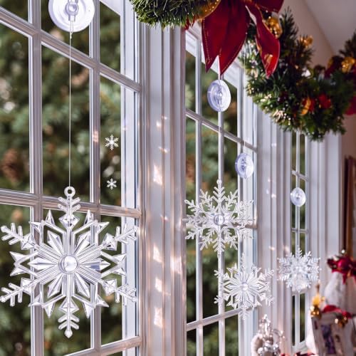Qunclay 49 Pcs Crystal Snowflake Christmas Ceiling Hanging Decorations